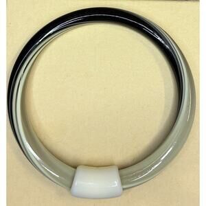 Vintage Lea Stein Unsigned Laminated Bangle Black And Cream Mod Deco Bracelet